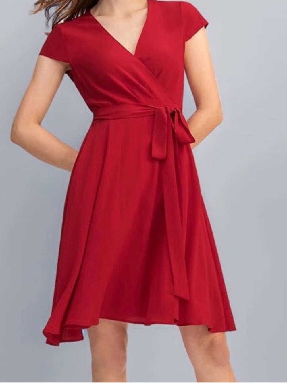 NWT Lilysilk 100% Mulberry Silk Women's Red Wrap Tie-Waist Dress VNeck A Line